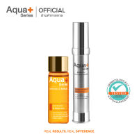 (ส่งฟรี) AquaPlus Enriched-C Serum 15 ml. &amp; Bright-Up Daily Moisturizer 30 ml. เซรั่มวิตามินซีเข้มข้น 14% (สูตรใหม่) และมอยส์เจอร์ไรเซอร์บำรุงผิว