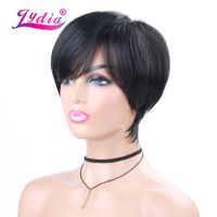 Lydia Synthetic Natural Wave Wigs For Black Women Pure Color Blue Short Straight Kanekalon African American Daily Wig