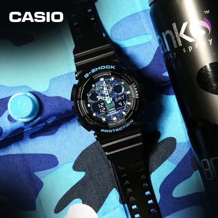 นาฬิกา-casio-g-shock-รุ่น-ga-100cb-1adr-นาฬิกาผู้ชายสายเรซิน-สีดำ-หน้าปัดสีน้ำเงิน-สินค้าของใหม่