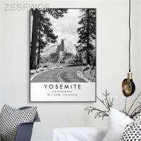 ♟การเดินทางพิมพ์ Yosemite โปสเตอร์เมืองที่ทันสมัยศิลปะพิมพ์บนผนังแคลิฟอร์เนียพิกัดสีดำสีขาวอุทยานแห่งชาติโยเซมิภาพพิมพ์ผ้าใบ