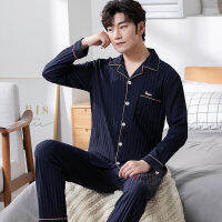 Men Sleepwear Large Size 5X Pajamas for Male Home Clothes 100 Cotton Aldult Pijama Cardigan Casual Striped Nightwear 110kg wear