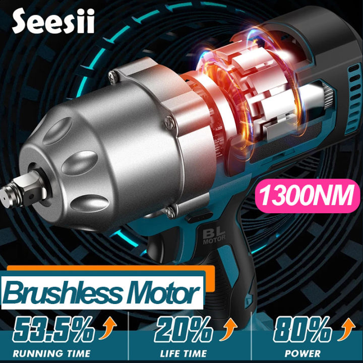 seesii-ประแจ-1300nm-high-torque-1-2-cordless-brushless-impact-electric-wrench-ไร้สายแรงบิดสูง-ไร้สายประแจ-960ft-lbs-3800ipm-ไร้แปรงถ่าน-พร้อมชุดอุปกรณ์แรงกระทบแหวนเสียดสี-2x5-0-ah-battery-แบตเตอรี่ชาร