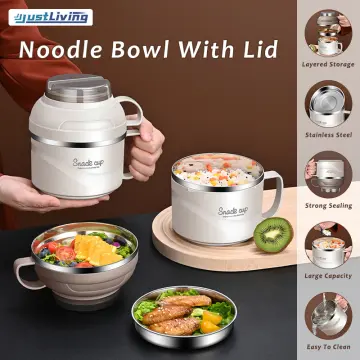 304 Stainless Steel Ramen Bowls With Lid Large Portable Insulated