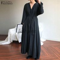 FAIRY Women Casual Long Sleeve Cotton Full Length Long Dress