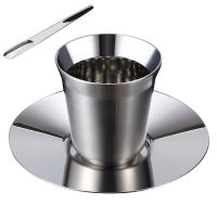 80ml 160ml Stainless Steel Espresso Cups Set - 2 Pack Double Wall 304 Stainless Steel Demitasse Cups Whit Spoon and Tray