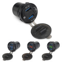 รถ USB Quick Charger 3.0 Dual Port Car USB Socket Fast Charge พร้อม LED Digital Voltmeter Display Switch สำหรับยานพาหนะเรือ Motor