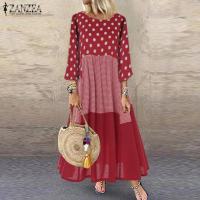 Women Polka Dot Long Sundress Autumn ZANZEA Vintage Pacthwork Dress 2023 Casual Cotton Shirt Vestidos Femme Tunic Robe Kaftan