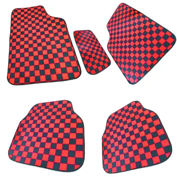 Green Checkered Pattern Car Floor Mats Decor Anti-Slip Universal