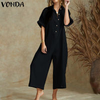 Elegant Summer Jumpsuits Women Vintage Wide Leg Pants 2022 VONDA Female Rompers Women Jumpsuits Playsuit Casual Solid Overalls