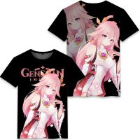 (in stock) New Genshin Impact T-shirt Anime Game de-mon Girl Yae Miko 3D Print Street Apparel Mens and Womens Fashion Extra Large T-shirt (free nick name and logo)