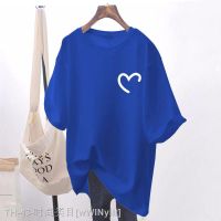 ◇◑ Klein Blue Short-sleeved Long Love T-shirt Summer 2023 New Womens European Large Cotton Loose Top