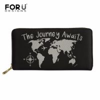 FORUDESIGNS Map Long Women Wallet Zipper Holder Card Clutch Wallet Female Card Purse Ladies Handbag Retro Design Large-capacity