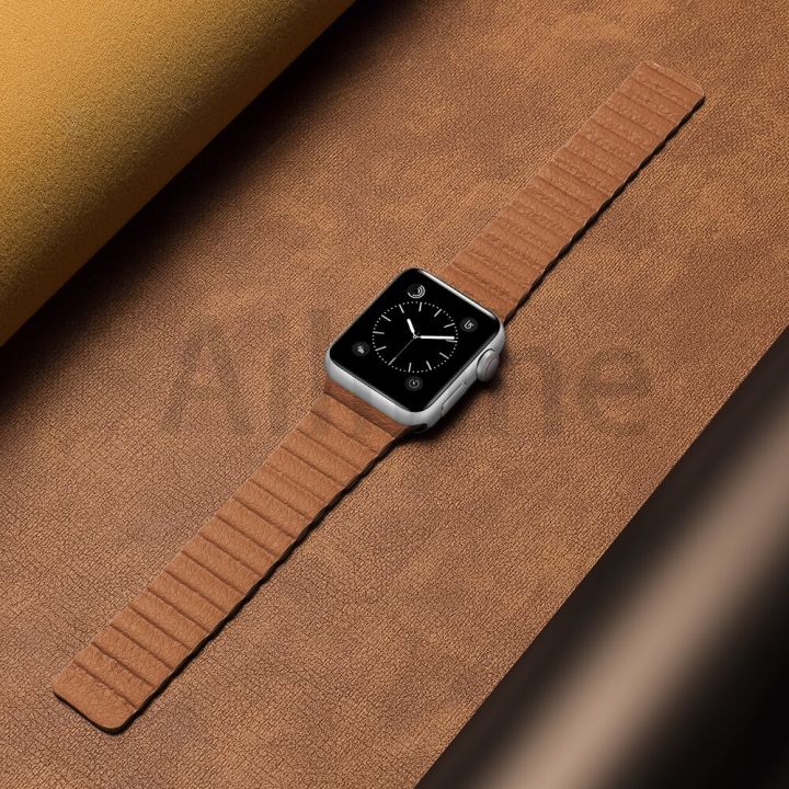 สายนาฬิกาหนังสำหรับ-apple-watch-สายรัดข้อมือแม่เหล็กขนาด45มม-44มม-41มม-40มม-38มม-42มม-สำหรับ-iwatch-series-7-6-5-4-3-2-1-se