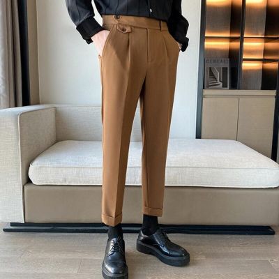 2022 Men Pleated Pants Korean Fashion Ankle Length Streetwear Casual Pants Men Trousers Slacks Chinos New Brand 9 Part Pants