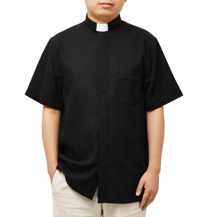 เสื้อเชิ้ตผู้ชาย-creacher-priest-tops-with-tab-collar-long-sleeve-for-clergy-black