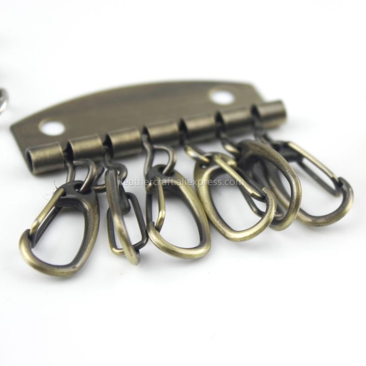 1-x-metal-key-row-keyring-organnizer-with-6-snap-hook-for-leather-craft-case-purse-bag-hardware