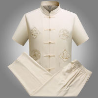 【CW】Traditional Chinese Clothing For Men Ethnic Embroidery Kung Fu Tang Suit Vintage Male Taichi Clothes Set Shirt&amp;Pant Wushu Sets