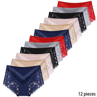 12 Pieces Transparent Panties, Lace Womens Underwear, Sexy Briefs, Comfortable, Breathable, Stretchy Lingerie, Soft Plus Size