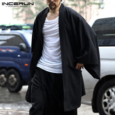 Fesyen Lelaki เสื้อคลุมตะเข็บเปิดเทรนช์โค้ทผ้าคอตตอน Pejal แขนยาว Kasual กิโมโน Jepun Streetwear Cardigan 2023 Pakaian Luar INCERUN