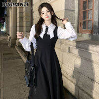 Dress female temperament French fake two-piece color matching long-sleeved mid-length princess skirt erfly collar dress