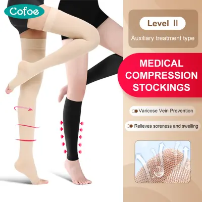 Cofoe ถุงเท้าเปิด/แพ็คนิ้วเท้าสำหรับผู้ชายผู้หญิงถุงเท้าน่องต้นขาระดับถุงน่องรัดรูปแบบทางการแพทย์23-32 MmHg 2ถุงเท้าป้องกันเส้นเลือดขอดถุงน่องป้องกันการไหลเวียนโลหิต Relief อาการบวมน้ำ