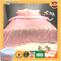 DDbedroom ชุดเครื่องนอน ST-111 ลักชัวรี่พิงค์ ผ้าซาติน+คอตตอน100% พรีเมี่ยม ผ้าปูที่นอนรัดมุม 5 ,6 ฟุต แถมไส้นวม ผ้าปูที่นอนขายดี เก็บปลายทางได้