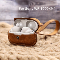 ซองหนังสำหรับ WF-1000XM4หนังแท้ฝาครอบป้องกันสำหรับ WF 1000 XM4ชาร์จกล่องกระเป๋าที่มีสายรัดข้อมือมือ