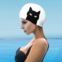 Cartoon Cat Swimming Cap Elastic Waterproof Silicone Fabric Long Hair Sports Swim Pool Hat High Elasticity Cute Fashion Swim Cap