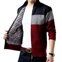 ร้อน, ร้อน★Spring Winter New Mens Cardigan Single-Breasted Fashion Knit Plus Size Sweater Stitching Colorblock Stand Collar Coats Jackets