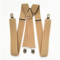 【YF】♛☽  BD054-L Size Tan Color 3.5cm Width 4 Adult Suspenders Adjustable Elastic X Back Pants Braces Suspender Men