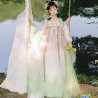 2023 New Fashion version Green Simple and Elegant Hanfu Womens Complete Set of Wei-Jin Cross-collar Ancient Costume Super Immortal Fresh Elegant Antique Elegant Suit