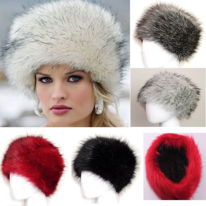 หมวกรัสเซียกันหิมะ-หมวกขนสัตว์ฤดูหนาวเทียมที่คลุมศีรษะแบบขนจิ้งจอกเทียมหมวกสกีนุ่มกันลม