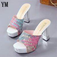 【CW】 2020 Hot Sale Women Pattern Patchwork Platform Heels Peep Toe Summer Women  39;s Shoes 11CM Woman Sandals 35-39