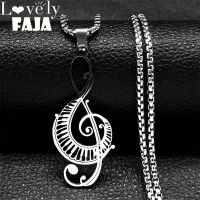 Punk Musical Note Hollow Pendant Necklace Silver Color Stainless Steel Necklaces Jewelry cadena acero inoxidable mujer N7088S03