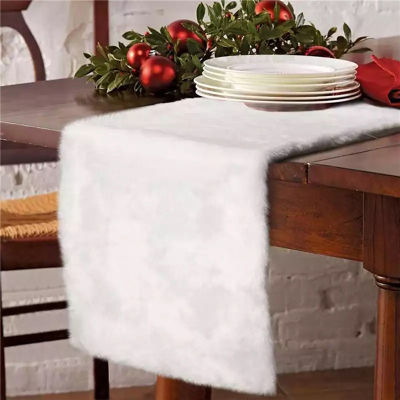 Luxury Faux Fur Table Runner 38x183cm Thick White Table Cover Christmas Presents Holiday New Year Decoration for Home