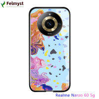 เคสแข็งสำหรับ Realme 11 5G Realme Narzo 60 5G Ins เคสภาพวาดหมึกแบบแข็งกระจกนิรภัยมันวาวเคสใส่โทรศัพท์ฝาหลัง