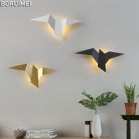 Simple Led Wall Lights Black White Gold Paper Cranes โคมไฟสําหรับข้างเตียงห้องนอนบันไดทางเดินพื้นหลังผนังติดตั้ง