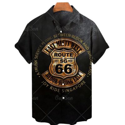 2022 Route 66เสื้อยืดเสื้อฮาวายย้อนยุคใส่ได้ทั้งชายและหญิง,เสื้อยืดแขนสั้นเสื้อเชิ้ตผู้ชายย้อนยุคสำหรับขี่มอเตอร์ไซค์ท่อนบนแบบขยายขยาดฤดูร้อน