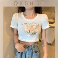 QXshop ⭐️เสื้อครอปคอกลมแขนสั้น สกรีนลายหัวใจกามเทพ ? ใส่ยั่วๆเซ็กซี่ สุดๆ ?