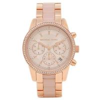 นาฬิกาผู้หญิง MICHAEL KORS Ritz Quartz  Chronograph Rose Dial Rose Gold-tone Pink Acetate Ladies Watch MK6307