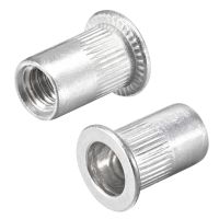 25-100Pcs Aluminium Alloy Rivnut 6-32 8-32 10-32 10-24 1/4-20 Knurled Flat Head Threaded Rivet Insert Nutsert Cap Rivet Nut