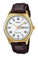 Casio Standard นาฬิกาข้อมือผู้ชาย สายหนัง รุ่น MTP-V006GL,MTP-V006GL-7B,MTP-V006GL-7BUDF - สีทอง