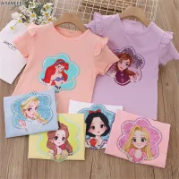 AISAMEFE Girls Short Sleeve T-Shirt 2022 Summer New Sequin Princess Snowwhite Ariel Belle Pattern Cotton Crew Neck Top 3-8y Kids