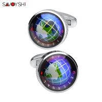 SAVOYSHI Moving Globe บุรุษนิรันดร์จดหมายรัก Cufflinks ออกแบบลิงค์ Cufflinks ของขวัญแต่งงานฟรี Engeaving ชื่อ