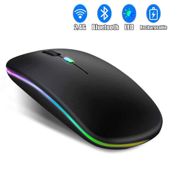 2.4GHz & Bluetooth Mouse, Rechargeable Wireless Mouse for Xiaomi Mi 10 Lite  5G Bluetooth Wireless Mouse for Laptop / PC / Mac / Computer / Tablet /  Android RGB LED Sky Blue 