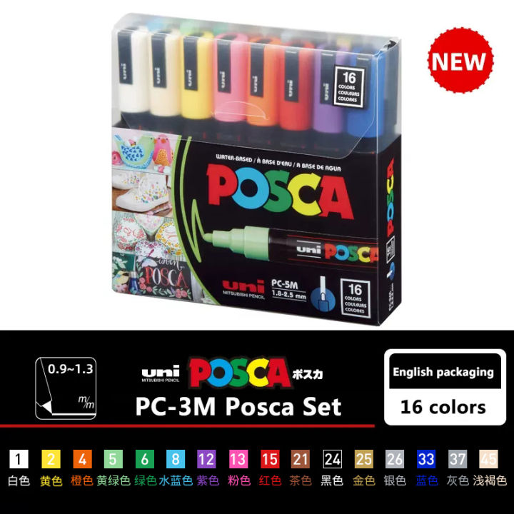 uni-posca-marker-ชุด-graffiti-ใหม่บรรจุภัณฑ์-pc-1m-pc-3m-pc-5m-pop-โฆษณาโปสเตอร์ปากกาวาดด้วยมือนักเรียน-art-supplies-yrrey