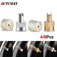 AUTCOAT 4/8Pcs Copper Slotted Slot Valve Cap With Valve Core Remover,Tire Valve Air Dust Cover Stem Cap