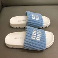 2023 MIUMIUˉtowel slippers soft bottom soft surface fashion flat bottom drag slippers embroidered womens shoes