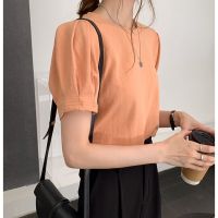 Cotton Puff Sleeve Korean Slim T-shirt Short Sleeve Top Women Blouse