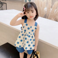 Little Girls Clothing Outfits Summer 2022 Korean Kids Polka Dot Back Bowknot Camisole Tops+Shorts Sets 2-Piece Childrens Suits